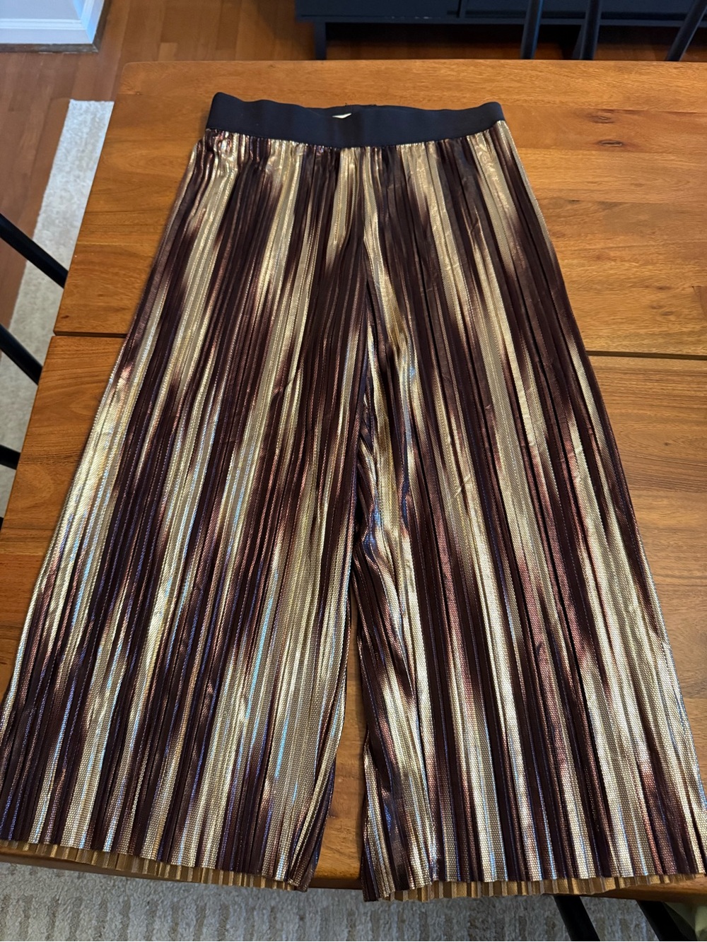 Alice + Olivia Elba Metallic Striped Wide-Leg Pants in Gold and Brown